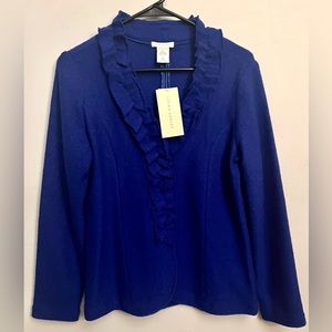 NWT Laura Ashley Long Sleeve Button Down Sweater, Brazil Blue, Small